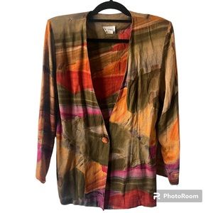 Vintage 1980s Watercolor Print Light Blazer